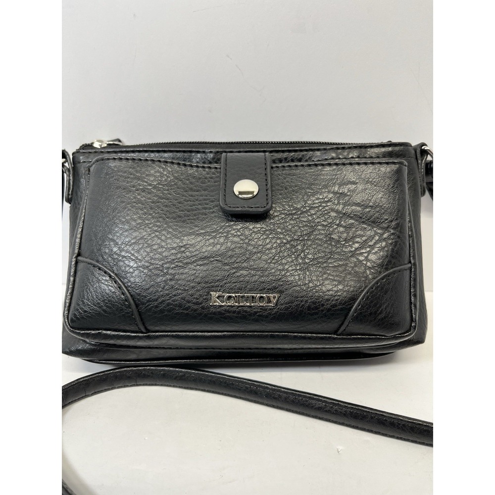 Koltov Collections Black Leather Crossbody Purse F841, Organizer, Zip Top